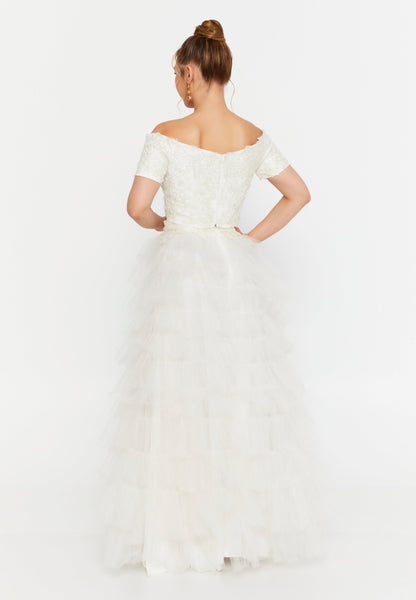 Ensemble deux pièces de mariée en dentelle et tulle blanc