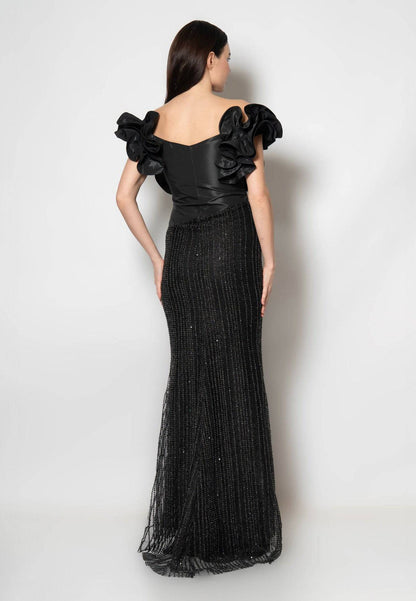 Robe de soirée longue sirène en tulle à épaules dénudées - Noir