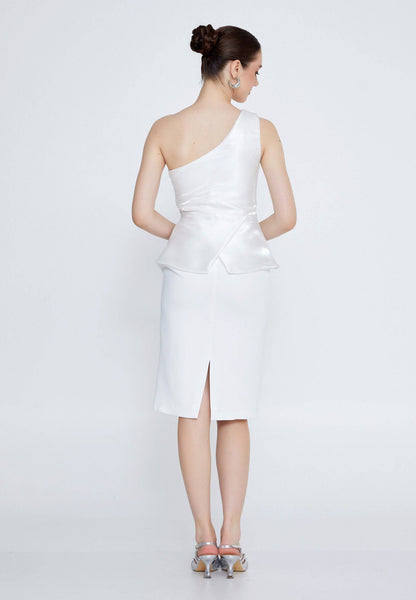Robe de soirée midi asymétrique - Blanche
