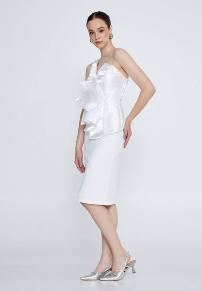 Robe de soirée midi asymétrique - Blanche
