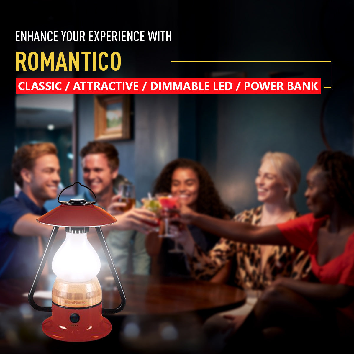 TRU De-LIGHT ROMANTICO Lampe LED tout-en-un, rechargeable, haut-parleur Bluetooth - ROUGE FEU / JAUNE / BLEU AQUA / VERT / NOIR