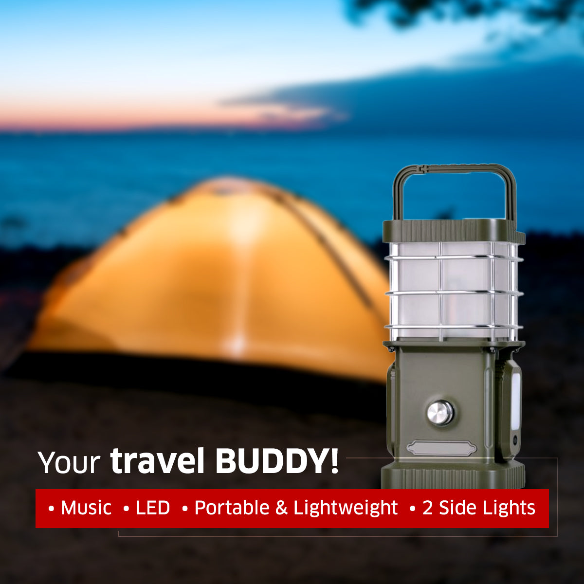 TRU De-LIGHT BUDDY Lampe LED dimmable / Batterie externe / Enceinte Bluetooth / Lampes latérales indépendantes - Musique / Décoration - Tout-en-un