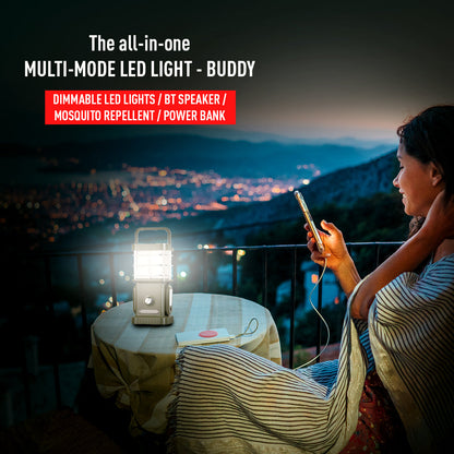 TRU De-LIGHT BUDDY Lampe LED dimmable / Batterie externe / Enceinte Bluetooth / Lampes latérales indépendantes - Musique / Décoration - Tout-en-un