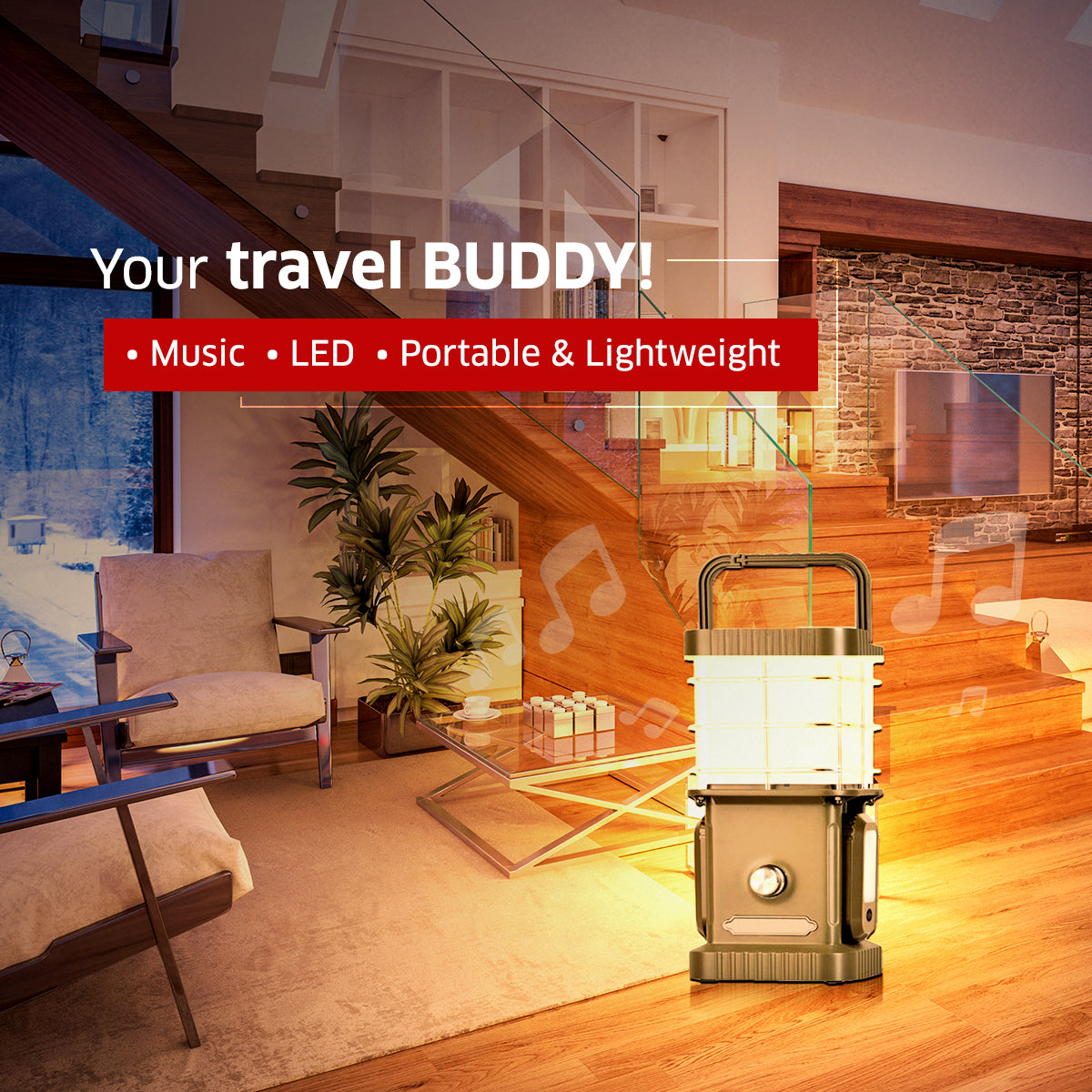 TRU De-LIGHT BUDDY Lampe LED dimmable / Batterie externe / Enceinte Bluetooth / Lampes latérales indépendantes - Musique / Décoration - Tout-en-un