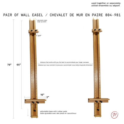 Lot de 2 chevalets muraux réglables en bois - Accueille les toiles jusqu'à 152 cm