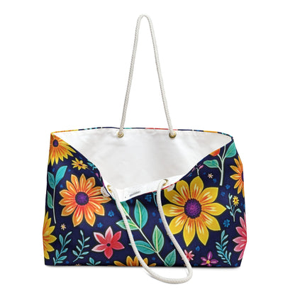 Sac de week-end fleuri — Sac de voyage fourre-tout à fleurs bleu marine éclatant