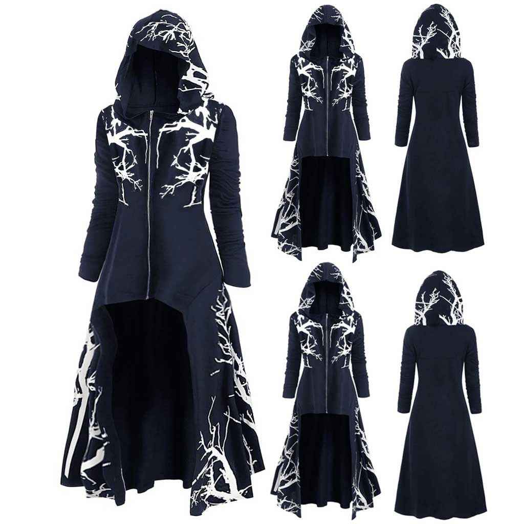 Veste cape gothique d'Halloween pour femme – Manteau de costume à manches longues zippé et imprimé