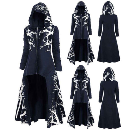 Veste cape gothique d'Halloween pour femme – Manteau de costume à manches longues zippé et imprimé