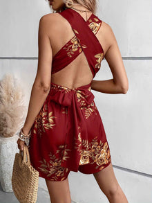 Women's Floral Print V-Neck Sleeveless Backless Summer Jumpsuit