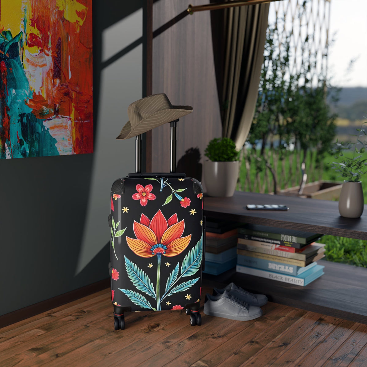 Valise Cabine Fleurie – Bagage de Voyage Lotus & Feuilles Vibrants