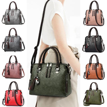 Vintage PU Leather Tassel Handbag for Women, Top-Handle Shoulder Bag
