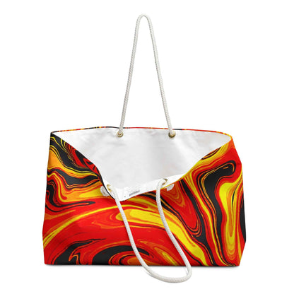 Sac de week-end Abstrait Flamboyant | Marbrure Rouge Orange Jaune, Grand Fourre-tout