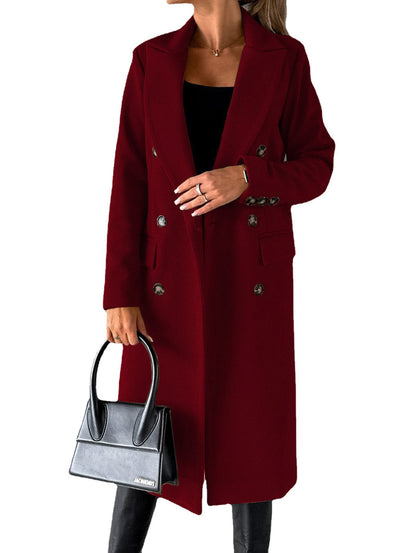 Manteau à revers croisé Mode hiver Unie Slim Longue Veste Manches Longues Hauts Vêtements Femme