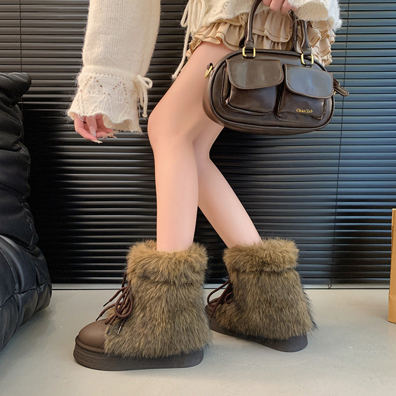 Bottes de neige doublées de polaire pour femme – Bottes d'hiver chaudes à semelle épaisse et rehaussantes