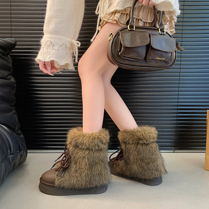 Bottes de neige doublées de polaire pour femme – Bottes d'hiver chaudes à semelle épaisse et rehaussantes