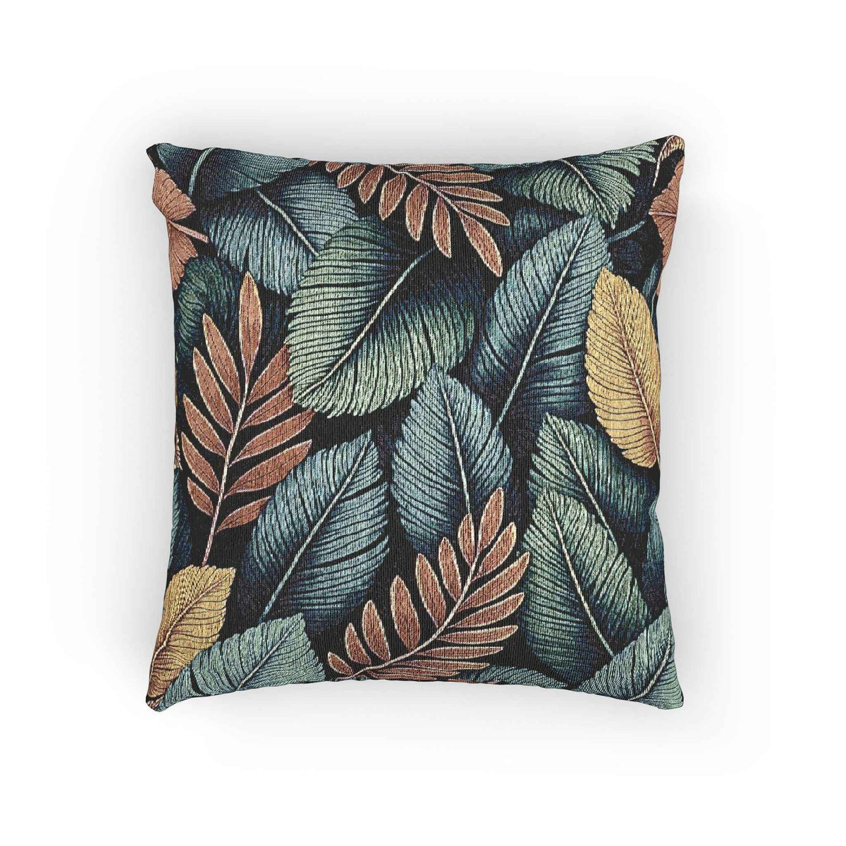 Coussin Tissé à Motif de Feuilles Tropicales | Coussin Décoratif Botanique, Motif Tapisserie Texturée
