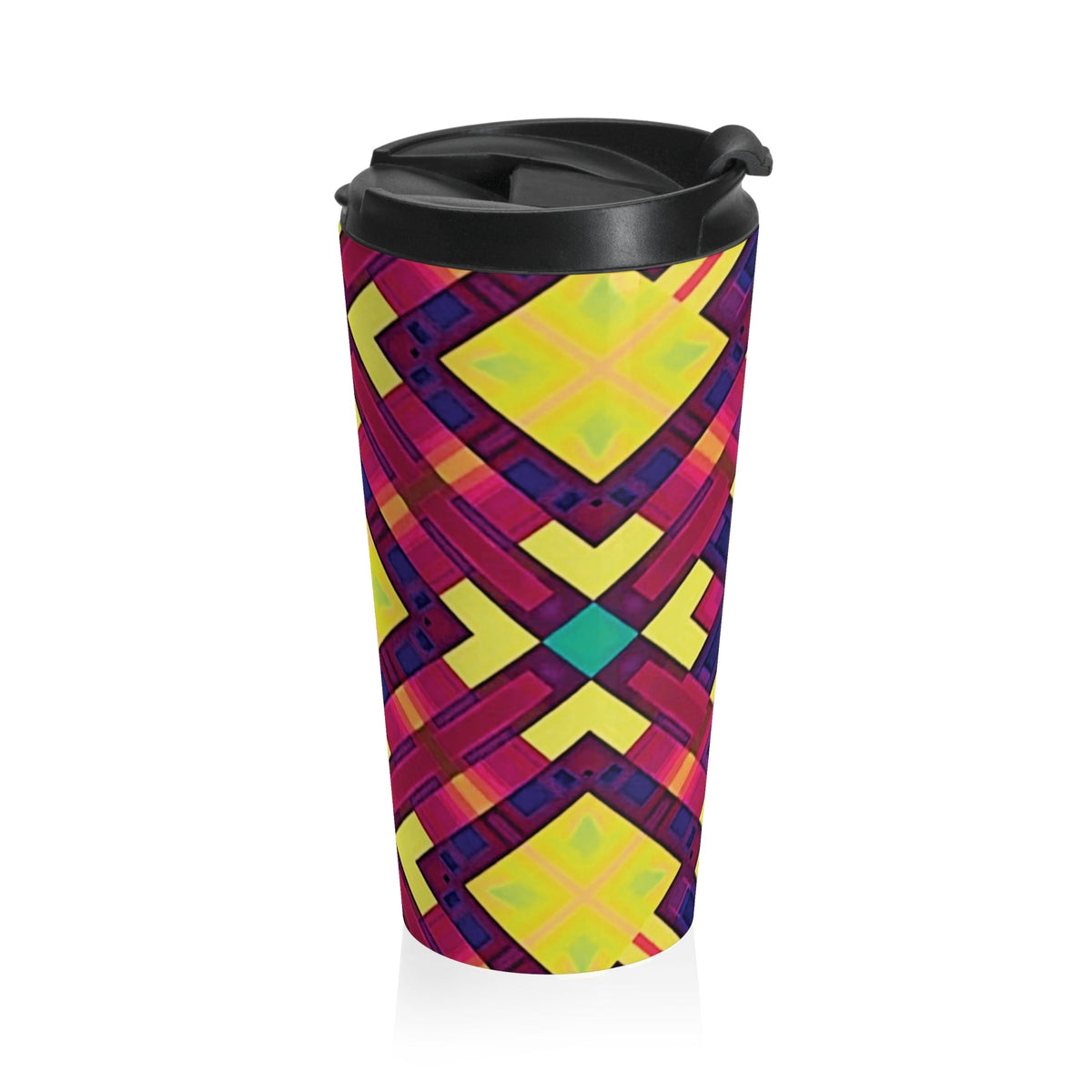 Mug de voyage — Gobelet isotherme en acier inoxydable, motif kaléidoscope géométrique vif