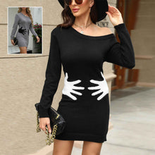 Robe en tricot à imprimé palmier tropical pour femme – Robe moulante élégante à une épaule