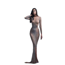 Robe longue en maille diamant pour femme – Robe de soirée transparente et étincelante pour fêtes et événements