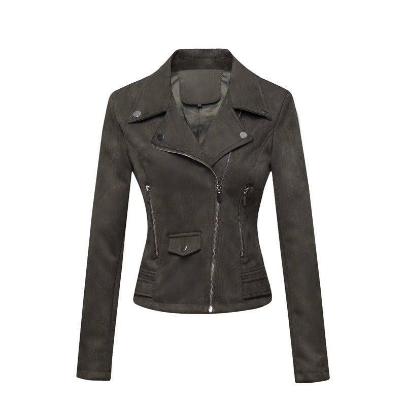 Veste en cuir suédé coupe ajustée pour femme – Veste courte style moto pour trajets quotidiens