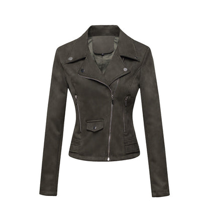 Veste en cuir suédé coupe ajustée pour femme – Veste courte style moto pour trajets quotidiens
