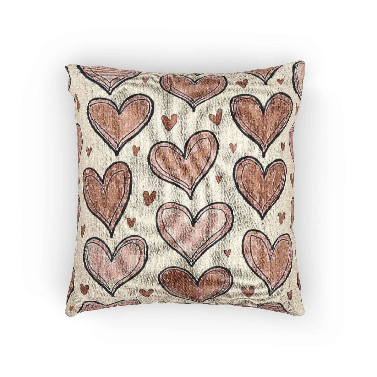 Coussin tressé à motif de cœurs roses | Jeté décoratif bohème Saint-Valentin