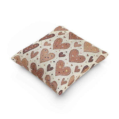 Coussin tissé à motif cœur neutre | Coussin décoratif bohème en forme de cœur