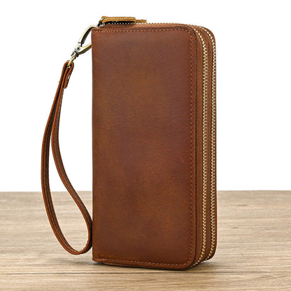 Men Genuine Leather Embossed Long Wallet Vintage Business Clutch