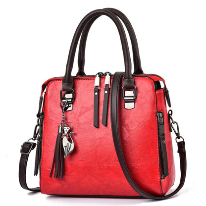 Vintage PU Leather Tassel Handbag for Women, Top-Handle Shoulder Bag