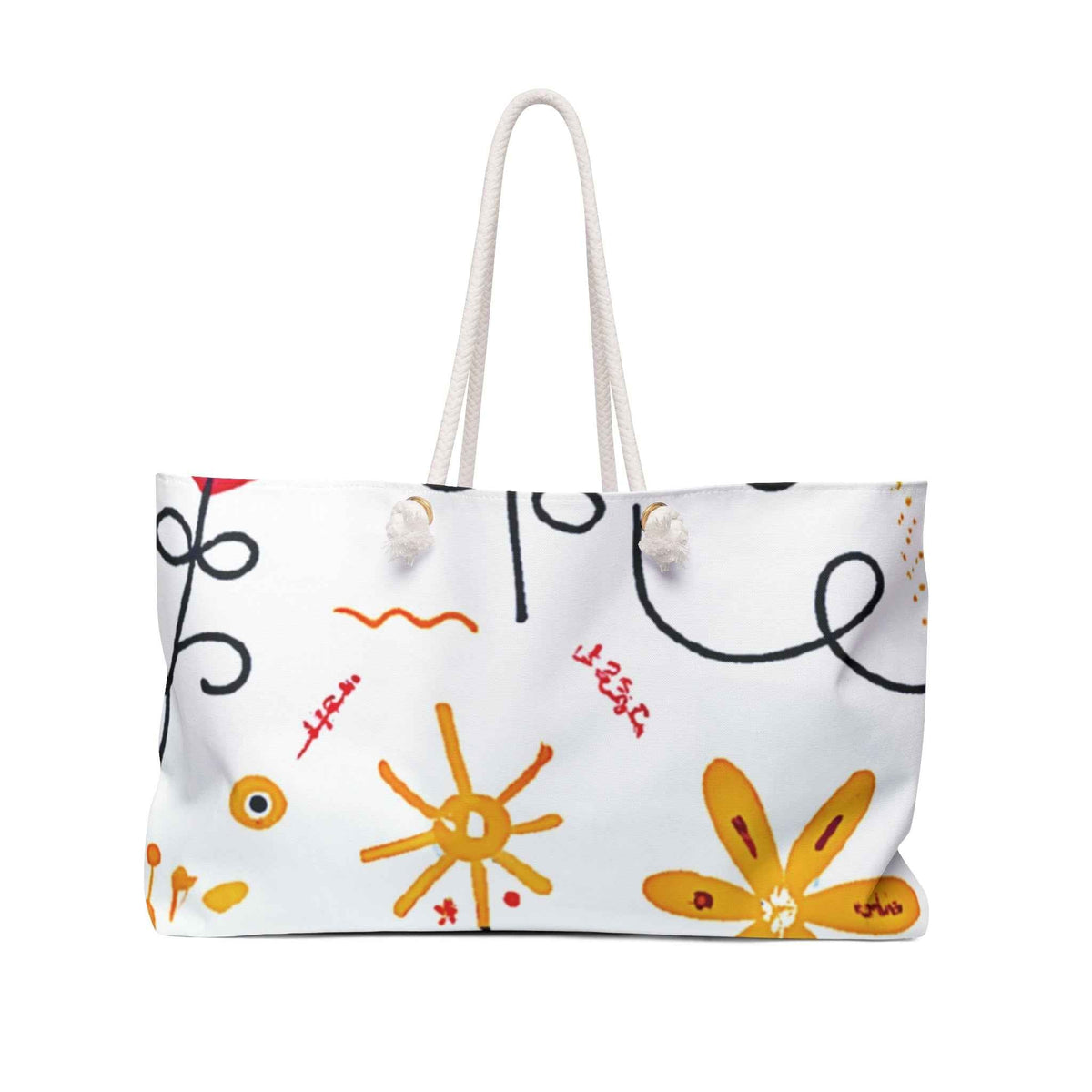 Sac de week-end Fleurs gribouillis jaunes | Sac fourre-tout floral, plage, voyage, grand sac fourre-tout