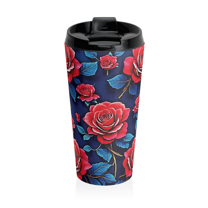 Mug de voyage en acier inoxydable motif floral roses rouges