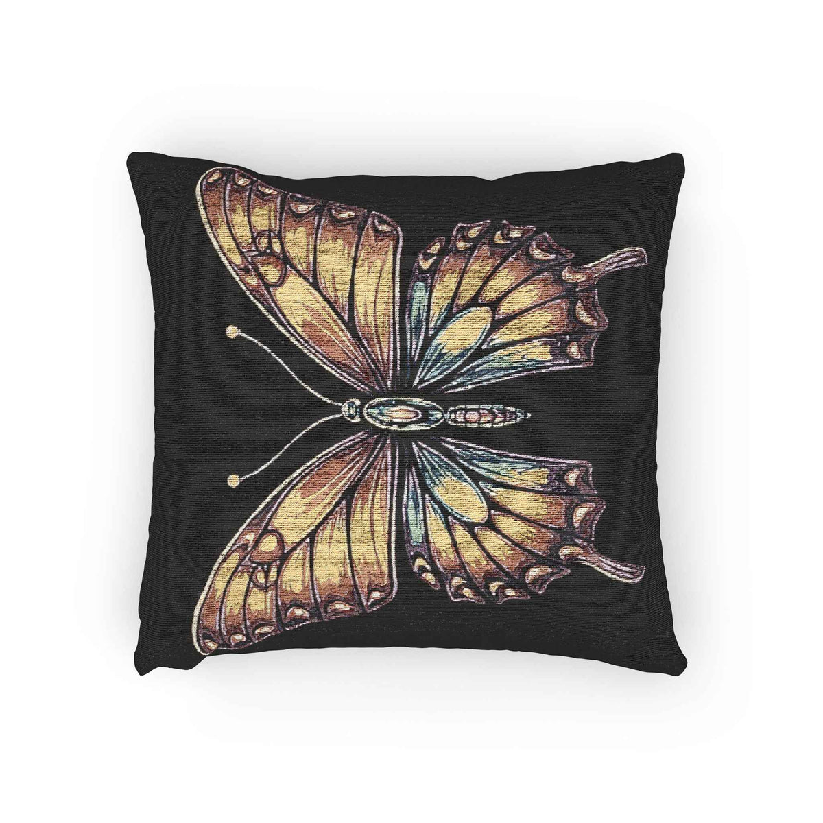 Coussin tissé Papillon doré | Coussin décoratif style tapisserie