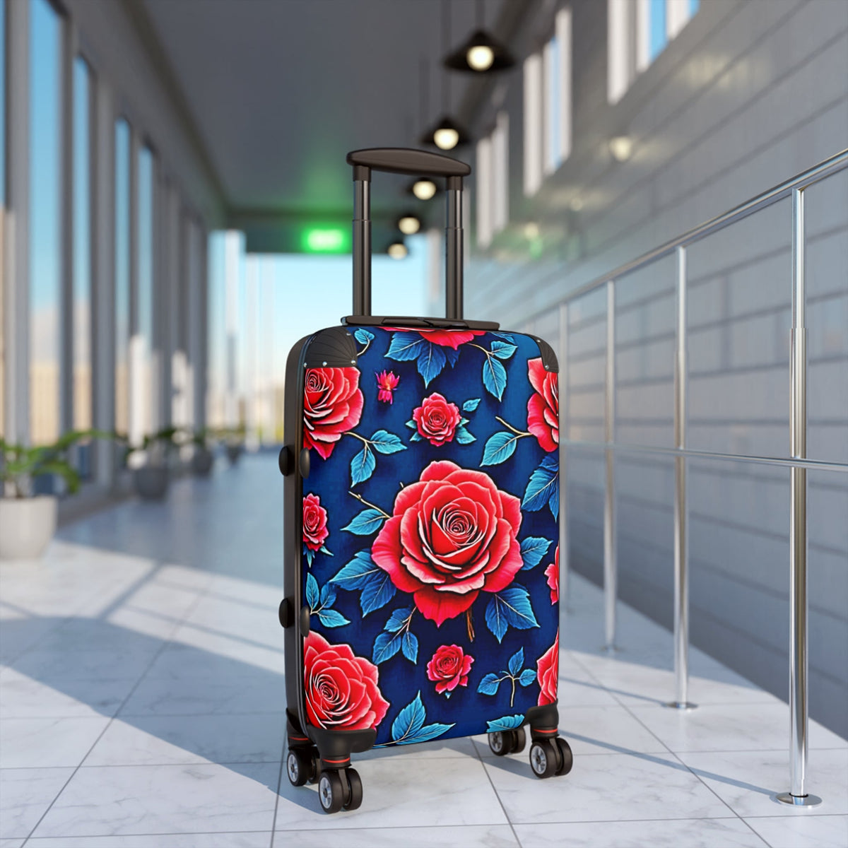 Valise cabine Rose florale — Roses rouges éclatantes sur bagage de voyage bleu marine
