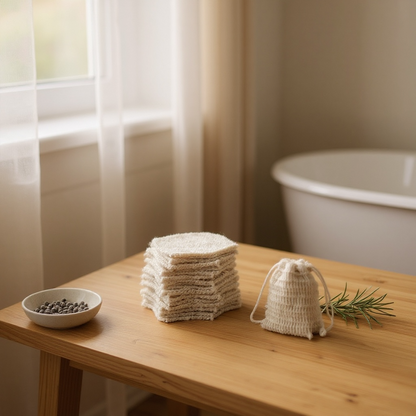 Pochette exfoliante en coton et lin naturels pour savon