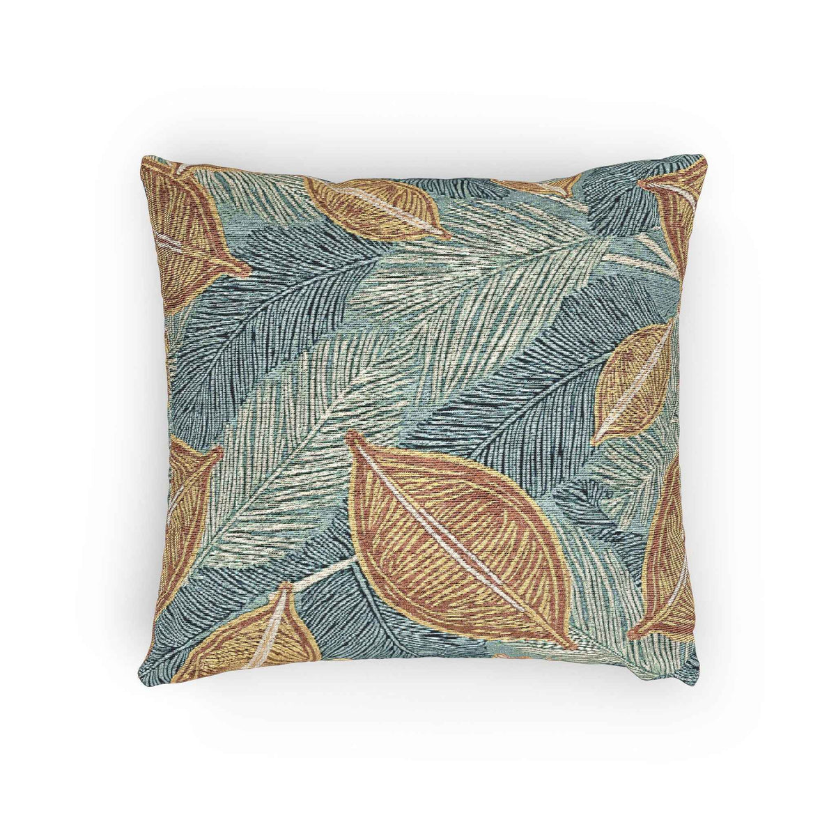 Coussin Tressé Feuille Tropicale | Jeté Décoratif Bohème Bleu Sarcelle Rouille