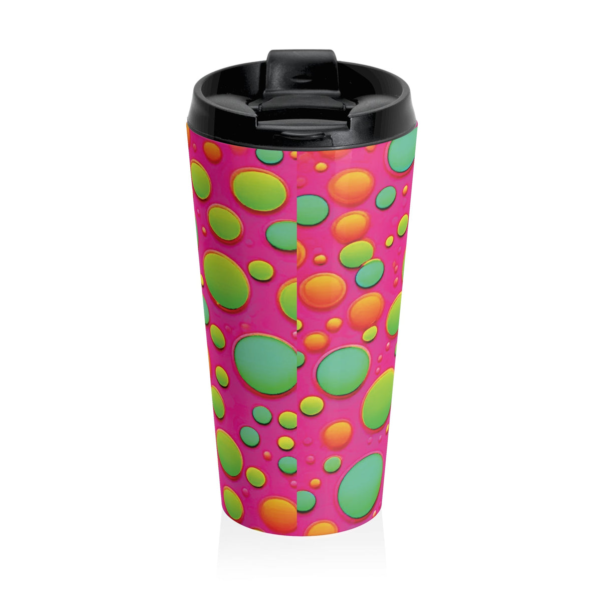 Mug de voyage à motif bulles colorées — Gobelet isotherme rose vif néon