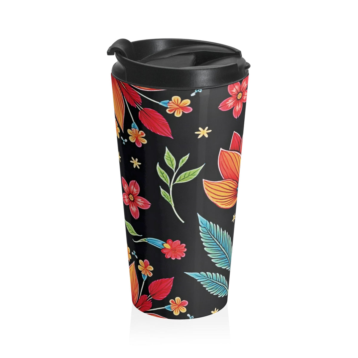 Mug de voyage en acier inoxydable à motifs floraux | Fleurs colorées