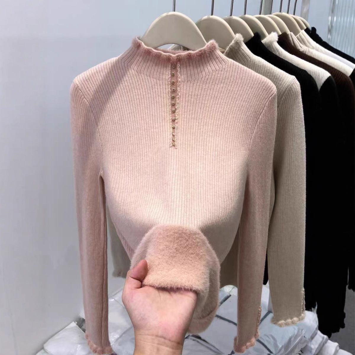 Haut thermique à col montant doublé de polaire pour femme – Pull oversize une pièce pour l'automne et l'hiver