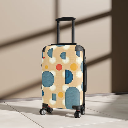 Valise cabine à pois rétro – Bagage de voyage bleu et moutarde du milieu du siècle