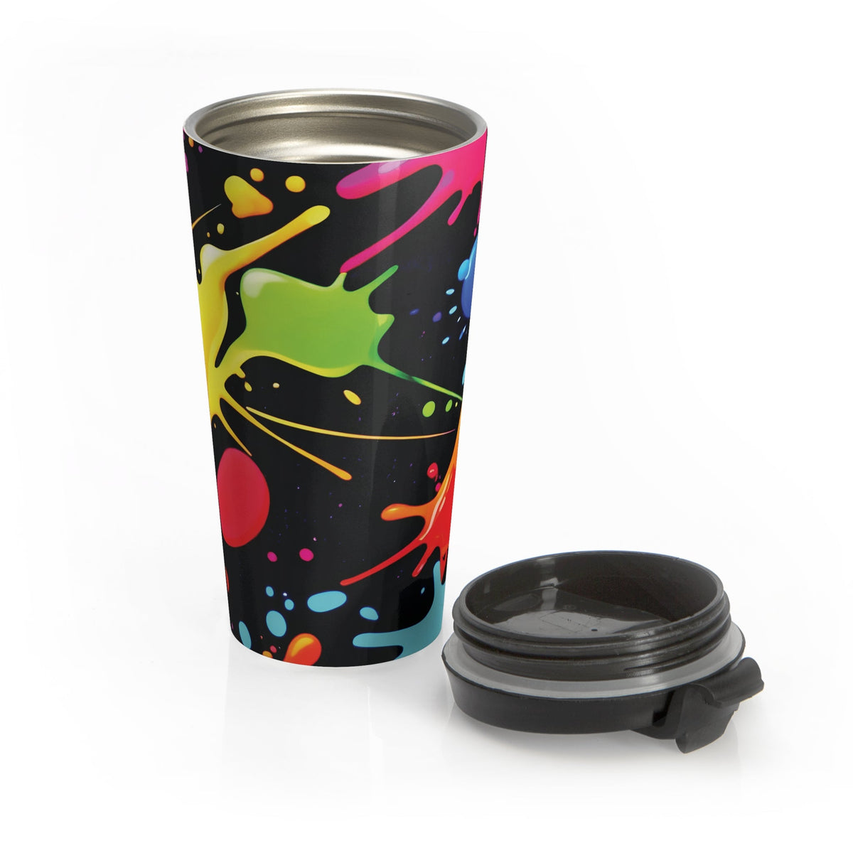 Mug de voyage en acier inoxydable éclat de peinture néon | Gobelet éclaboussures colorées