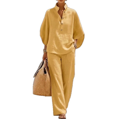 Ensemble de vêtements d'été pour femmes : haut pull ample à manches courtes et pantalon à jambes droites