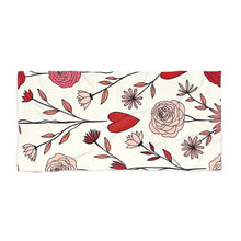 Floral Hearts Beach Towel — Red Rose & Heart Pattern Summer Towel