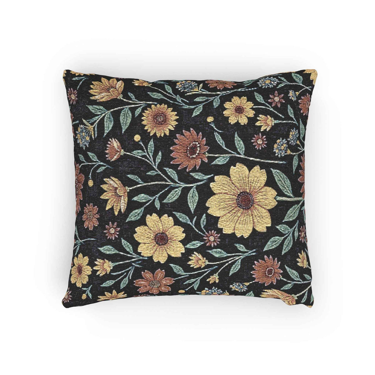 Coussin décoratif tissé motifs floraux vintage | Coussin tapisserie Tournesol, Coussin décoratif botanique