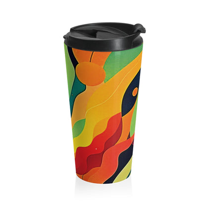 Mug de voyage rétro abstrait en acier inoxydable — Motif vague psychédélique coloré