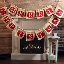 Merry Christmas Burlap Banner Garland, 14pc Sackcloth Flags Decoration