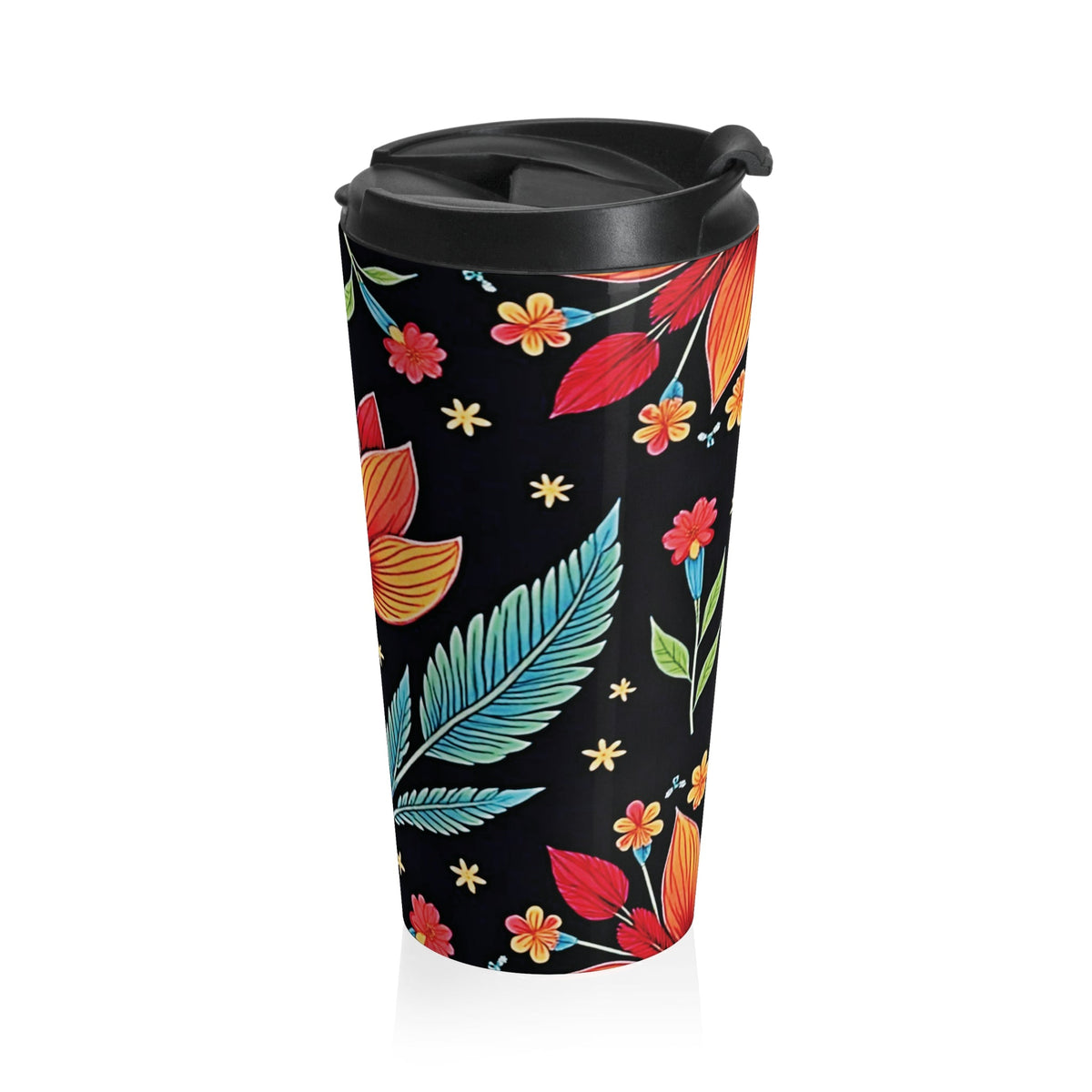 Mug de voyage en acier inoxydable à motifs floraux | Fleurs colorées