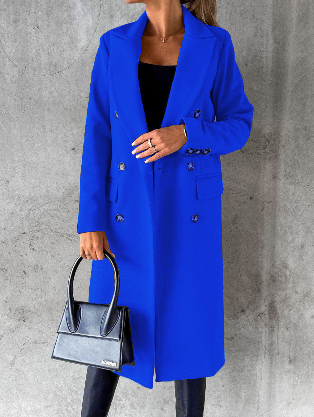 Manteau à revers croisé Mode hiver Unie Slim Longue Veste Manches Longues Hauts Vêtements Femme