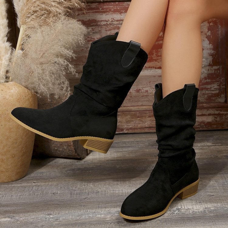 Bottines en daim à bout pointu pour femme – Bottines ajourées en polyuréthane avec semelle en caoutchouc