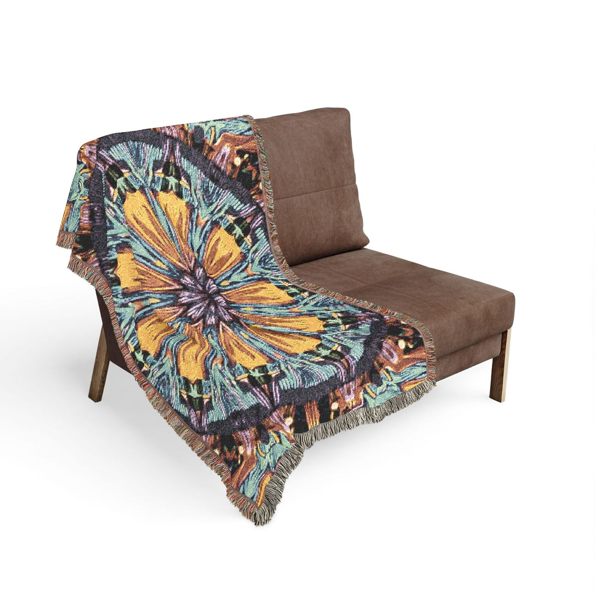 Couverture tissée Mandala Kaléidoscope — Jeté décoratif bohème pour salon et cadeau