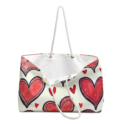 Sac de voyage week-end motif cœurs – Sac fourre-tout de voyage romantique aquarelle rouge